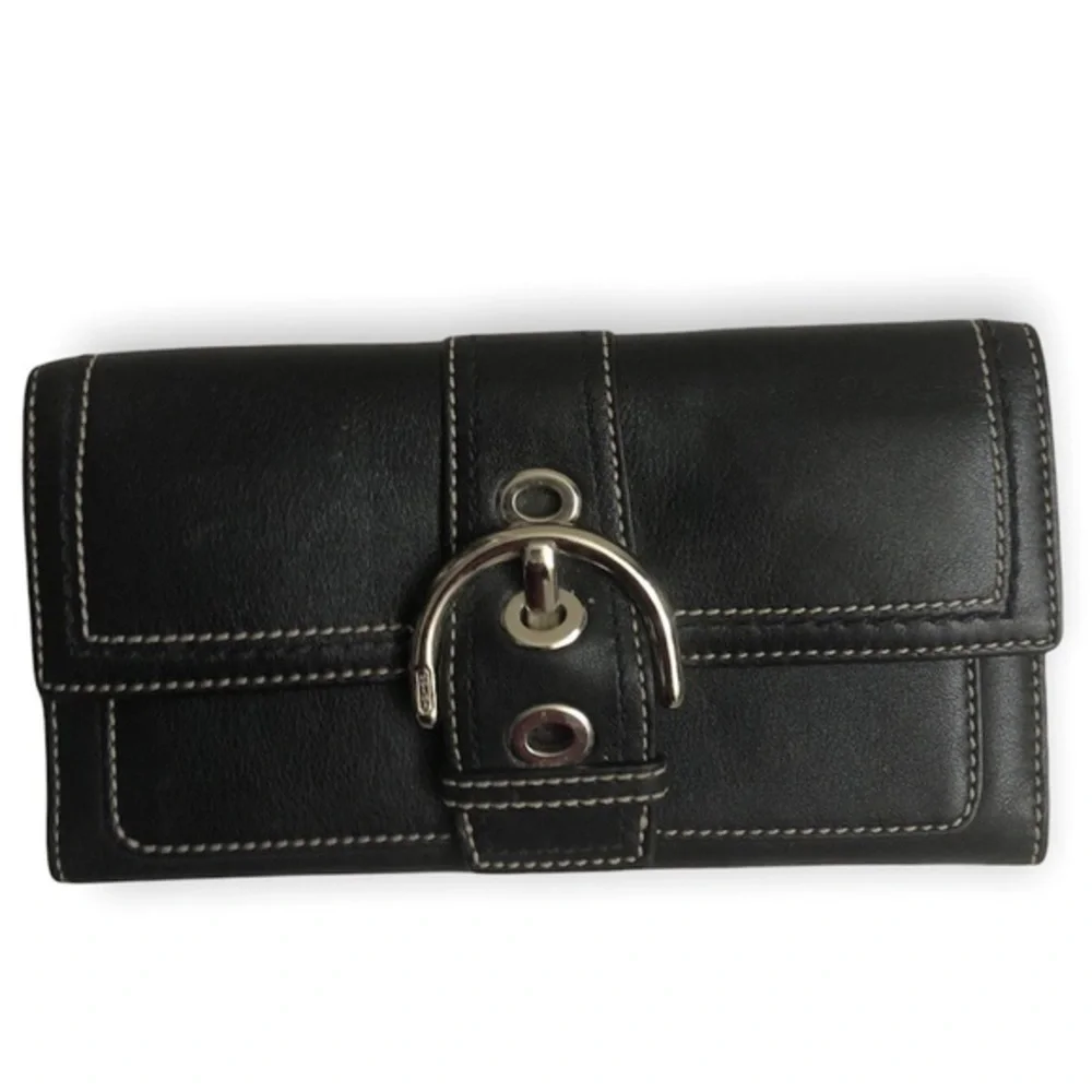 Coach black leather soho checkbook wallet